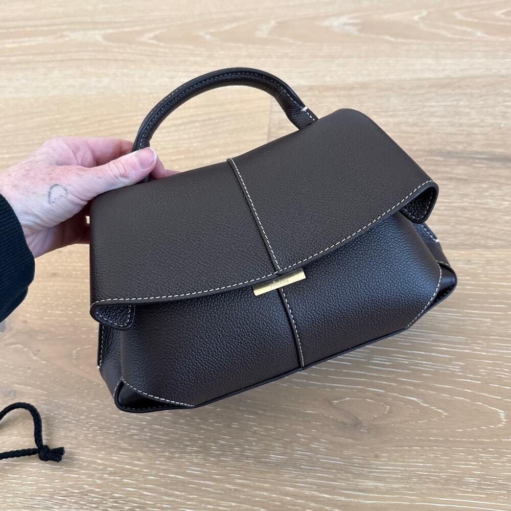 Polene Mokki Mini Calf Leather Handbag Edition Textured Ebony Brown Black